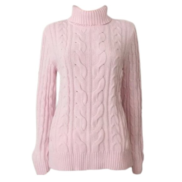 croft & barrow Sweaters - CROFT & BARROW Cable Knit Turtleneck Sweater Light Pink Baby Pink Cotton Blend L